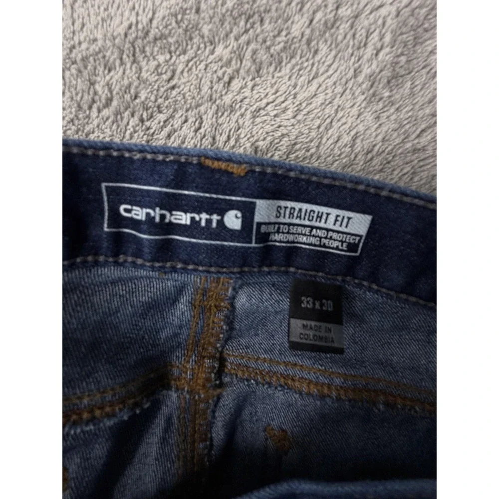 Carhartt Force Straight Jeans Mens Measured‎ 33x27 Blue Stretch Tapered Leg